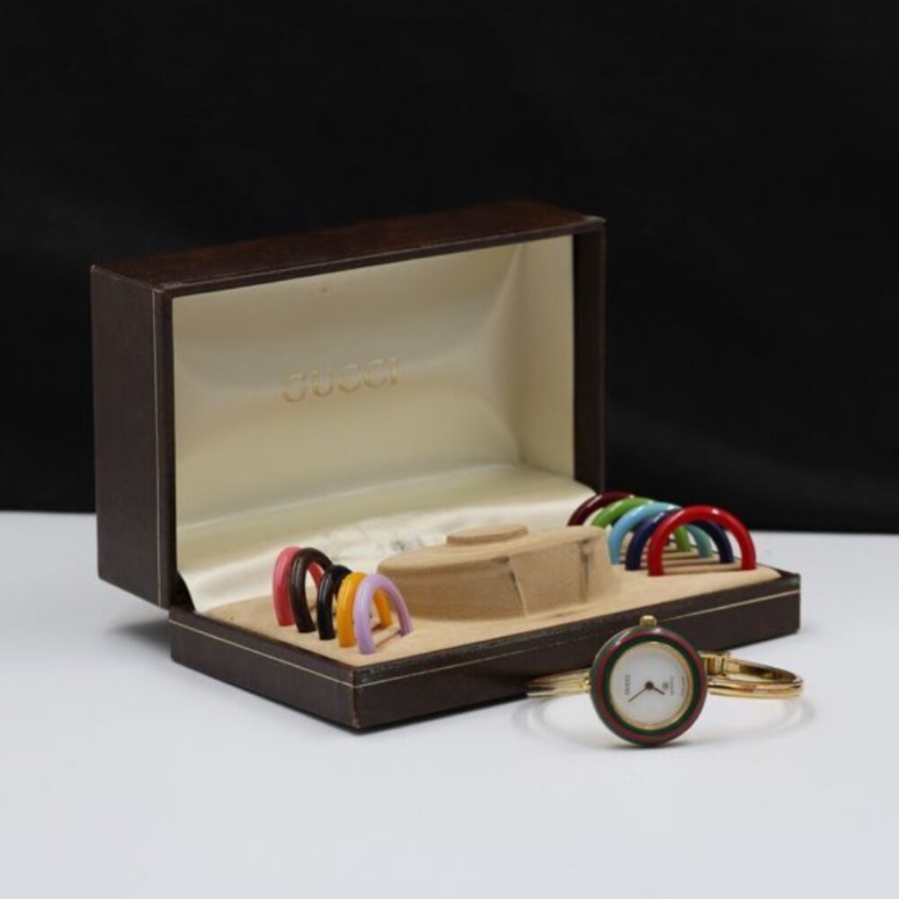 Vintage Gucci, changeable bezel, 1100-L, bangle watch, QZ, white dial